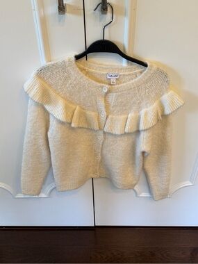 Splendid Cream Ruffle Yoke Button-Front Sweater size 10